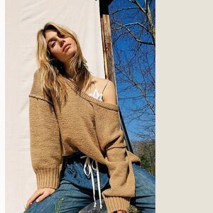 Free People Brookside Oversized Tunic Sweater‎ in Desert Camel Tan Sz XS